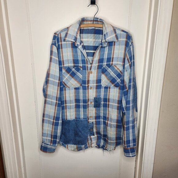 Vintage 1970's Big Mac Work Wear Long Sleeve Flannel with Denim Patches - Picture 1 of 16